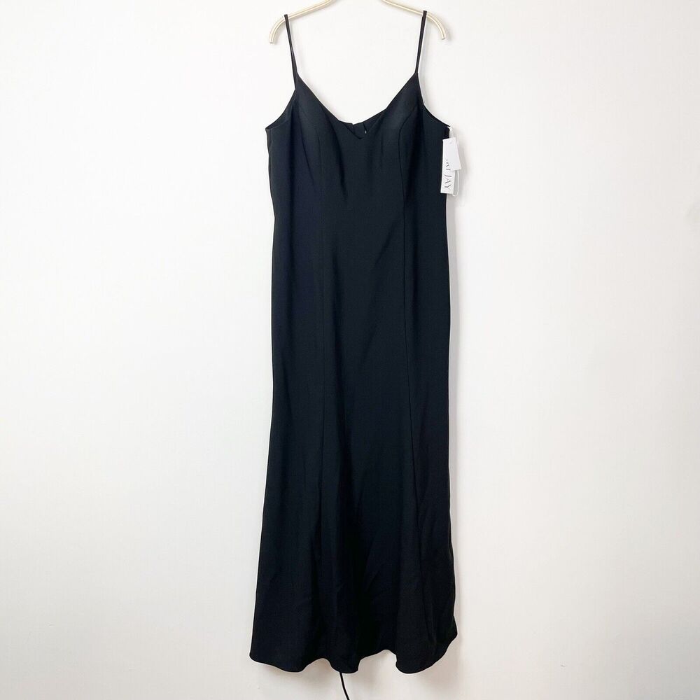 Bari Jay Keyhole Open Back Stretch Crepe Maxi Dress Evening Gown Black Size 20‎